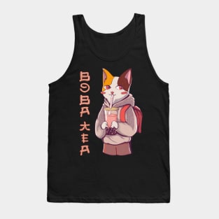 Kawaii anime cat drinking boba tea Tank Top